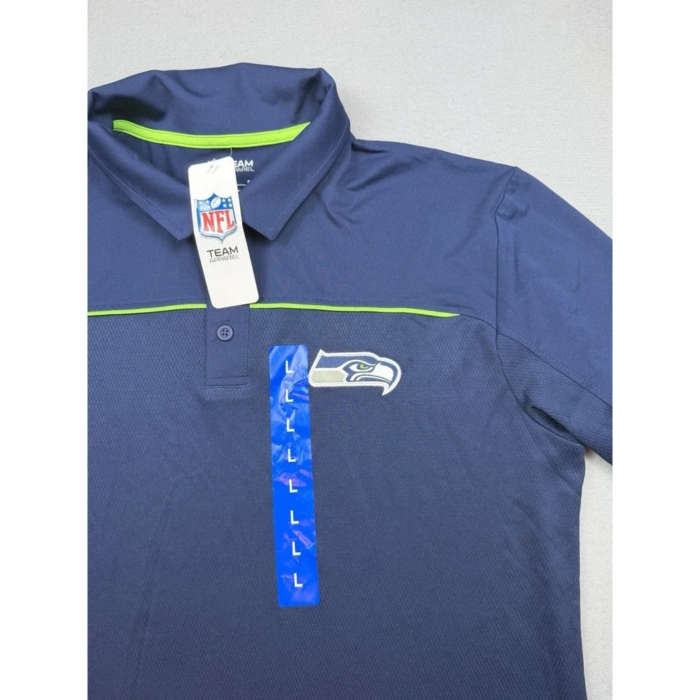 Seattle Seahawks Polo Shirt Men's Large Blue NFL Team Apparel Short Sleeve NEW